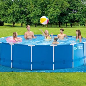 Intex Metal Frame 15' x 48" Round Above Ground Swimming Pool Set with Filter Pump, Ladder, and Cover with Maintenance Accessory Vacuum and Skimmer Kit