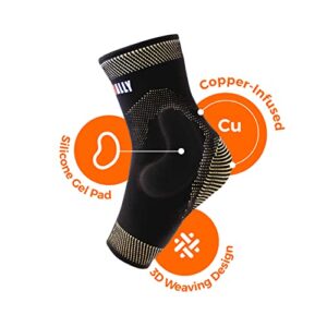 NeoAlly Copper Ankle Compression Sleeve with Gel Pads Ankle Support Brace for Plantar Fasciitis, Sprained Ankle, Achilles Tendon, Pain Relief, Small, 1 Pair