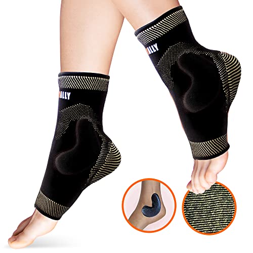 NeoAlly Copper Ankle Compression Sleeve with Gel Pads Ankle Support Brace for Plantar Fasciitis, Sprained Ankle, Achilles Tendon, Pain Relief, Small, 1 Pair