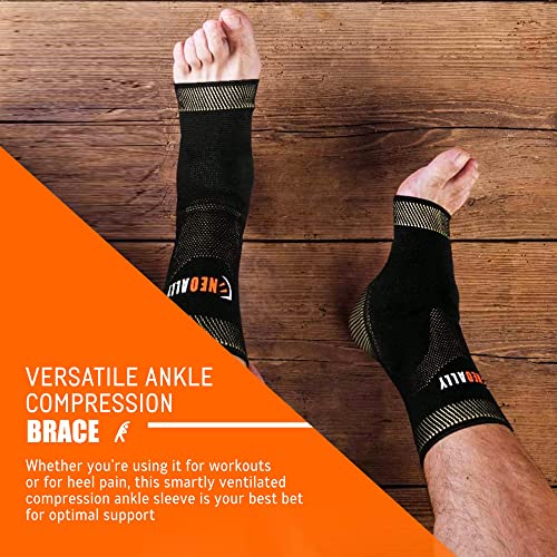 NeoAlly Copper Ankle Compression Sleeve with Gel Pads Ankle Support Brace for Plantar Fasciitis, Sprained Ankle, Achilles Tendon, Pain Relief, Small, 1 Pair