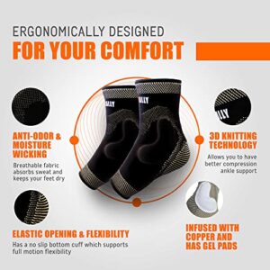 NeoAlly Copper Ankle Compression Sleeve with Gel Pads Ankle Support Brace for Plantar Fasciitis, Sprained Ankle, Achilles Tendon, Pain Relief, Small, 1 Pair