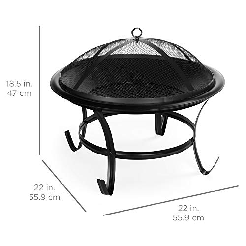 Best Choice Products 22-inch Outdoor Patio Steel Fire Pit Bowl BBQ Grill for Backyard, Camping, Picnic, Bonfire, Garden w/Spark Screen Cover, Log Grate, Poker