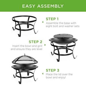 Best Choice Products 22-inch Outdoor Patio Steel Fire Pit Bowl BBQ Grill for Backyard, Camping, Picnic, Bonfire, Garden w/Spark Screen Cover, Log Grate, Poker