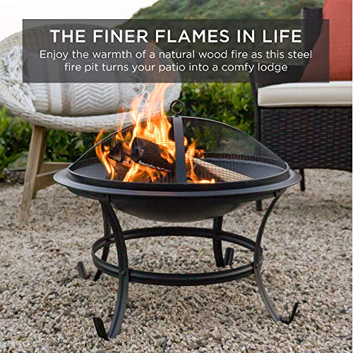 Best Choice Products 22-inch Outdoor Patio Steel Fire Pit Bowl BBQ Grill for Backyard, Camping, Picnic, Bonfire, Garden w/Spark Screen Cover, Log Grate, Poker