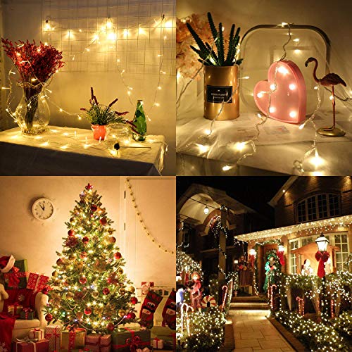 Aluan Christmas Lights Extendable Fairy String Lights 100 LED 33ft+10ft 8 Modes Waterproof Plug in Icicle Lights for Party Wedding Christmas Tree, Window Curtain Patio Decoration