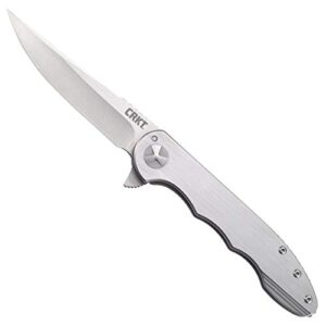 crkt up & at 'em folding pocket knife: everyday carry, satin blade, frame lock, stainless steel handle, deep carry pocket clip 7076