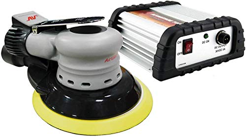 AirVANTAGE Palm-Style, Industrial-Grade Electric Sander Kit with Power Supply CENTRAL-VACUUM with Low-Profile Pad (5": 3/16- PSA Vinyl)