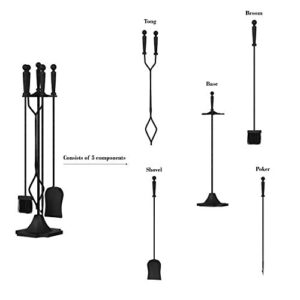 Lavish Home 80-FPTS-1 5 Piece Set-Heavy Duty Essential Tools for Fireplaces, Fire Pits Includes Tongs, Shovel, Broom, Poker, and Base Stand, Black