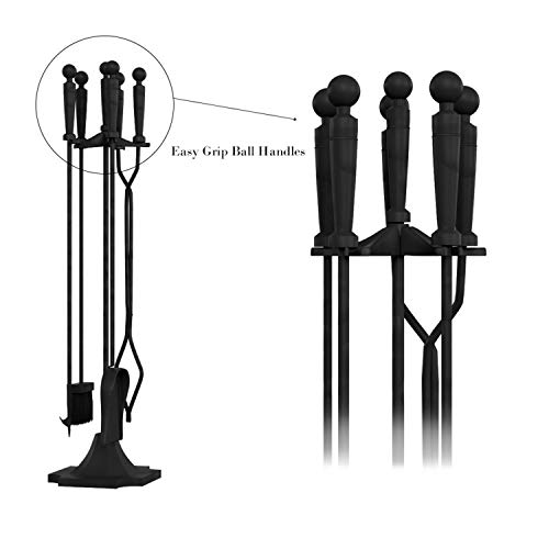 Lavish Home 80-FPTS-1 5 Piece Set-Heavy Duty Essential Tools for Fireplaces, Fire Pits Includes Tongs, Shovel, Broom, Poker, and Base Stand, Black