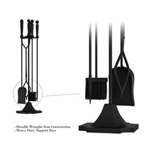 Lavish Home 80-FPTS-1 5 Piece Set-Heavy Duty Essential Tools for Fireplaces, Fire Pits Includes Tongs, Shovel, Broom, Poker, and Base Stand, Black