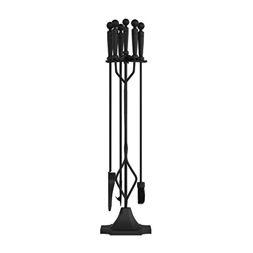 Lavish Home 80-FPTS-1 5 Piece Set-Heavy Duty Essential Tools for Fireplaces, Fire Pits Includes Tongs, Shovel, Broom, Poker, and Base Stand, Black