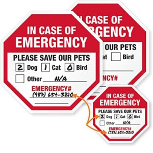 smartsign “in case of emergency please save our pets" pet rescue decal set | two 4"x4" & one 2.75"x2.75" engineer grade reflective adhesive labels
