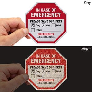 SmartSign “in Case of Emergency Please Save Our Pets" Pet Rescue Decal Set | Two 4"x4" & One 2.75"x2.75" Engineer Grade Reflective Adhesive Labels