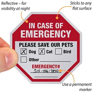 SmartSign “in Case of Emergency Please Save Our Pets" Pet Rescue Decal Set | Two 4"x4" & One 2.75"x2.75" Engineer Grade Reflective Adhesive Labels