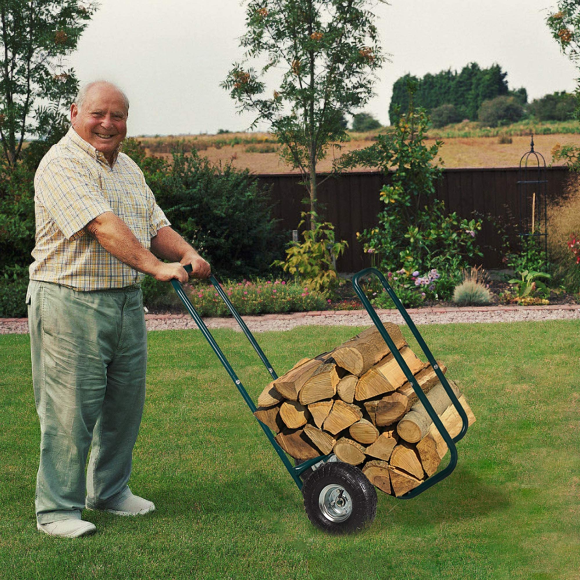 Firewood Log Rack Carrier Cart-220 LB Weight Capacity Wood Rack Storage Mover with Rolling Wheel for Indoor & Outdoor Use