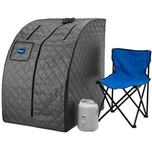 durasage lightweight portable personal steam sauna spa for relaxation at home, 60 minute timer, 800 watt steam generator, chair included