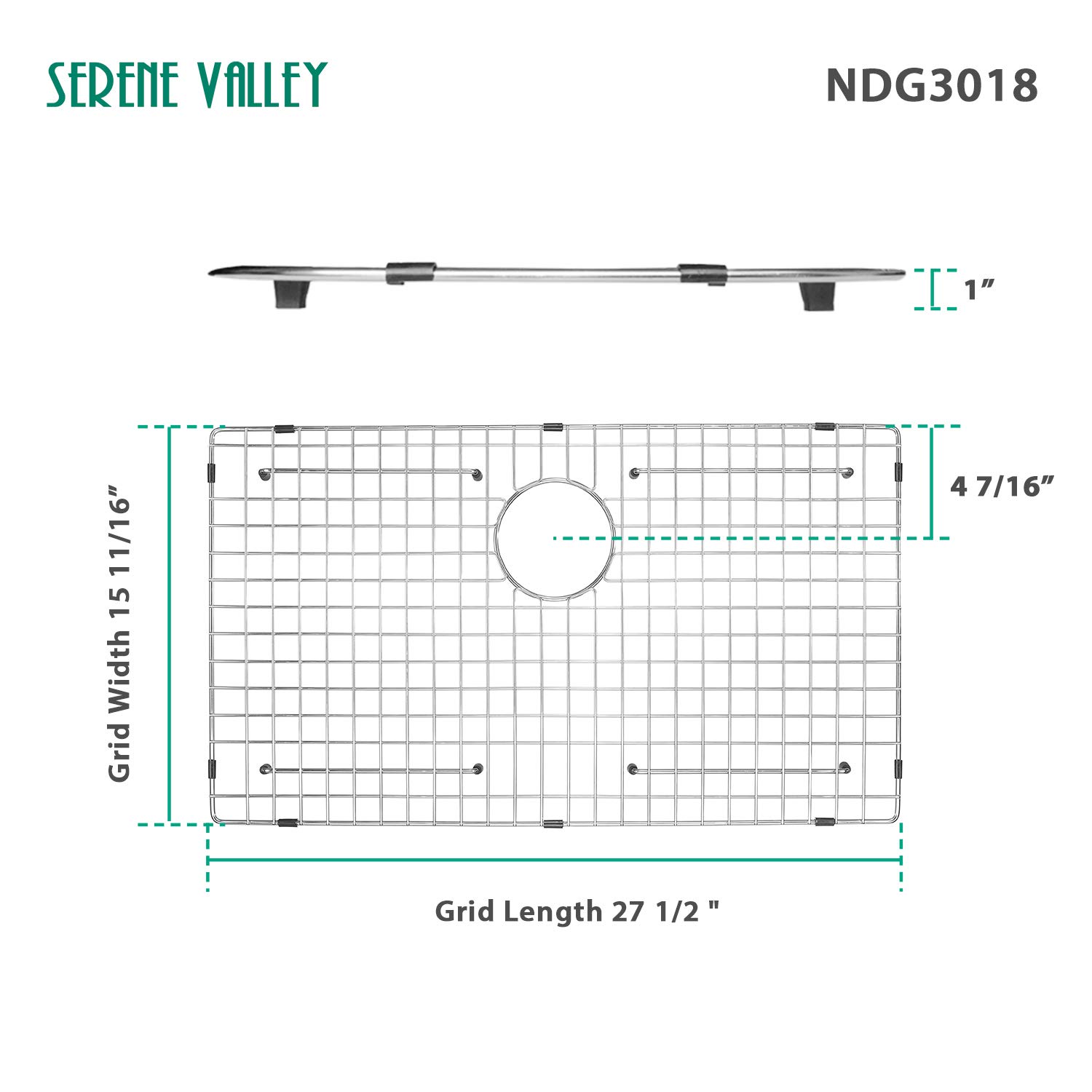 Serene Valley Kitchen Sink Bottom Grid and Sink Protector NDG3018, 304 Premium Stainless Steel, dim 27 1/2" x 15 11/16"