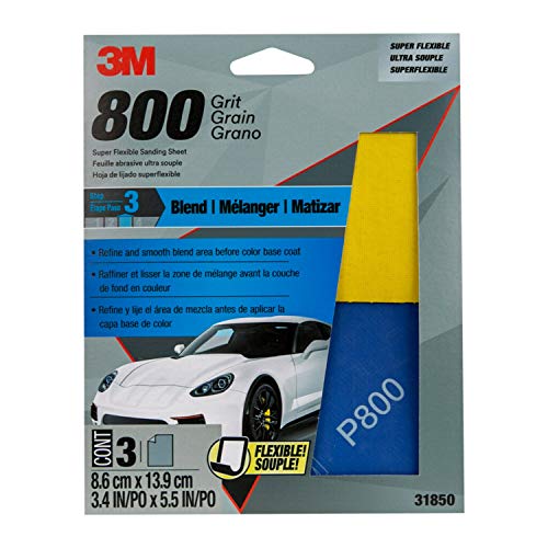 3M Super Flexible Sanding Sheets, 31850, 800 Grit, 3.4 in x 5.5 in, 3 Sheets Per Pack