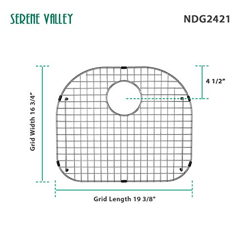 Serene Valley Sink Protector and Kitchen Sink Bottom Grid NDG2421, 304 Premium Stainless Steel, dim 19 3/8" x 16 3/4"