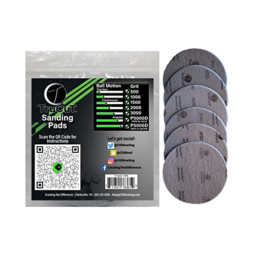 TruCut Sanding Pads | 6 Pack | 5" Diameter | Sanding Pad Made for Bowling Balls | Bowling Ball Resurfacing | Surface Management | Bowling Ball Restoration | Bowling Supplies & Accessories