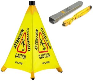 alpine pop-up wet floor sign - portable three sided caution cone - slip & fall accident prevention - for commercial & office use (20 inches)