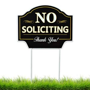 signs authority no soliciting sign for house - 11.5"x9" durable coroplast with metal h-stake - no solicitors sign for front door - non-reflective no soliciting yard sign deter door knockers