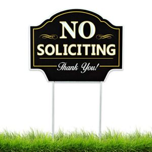 Signs Authority No Soliciting Sign for House - 11.5"x9" Durable Coroplast with Metal H-Stake - No Solicitors Sign for Front Door - Non-Reflective No Soliciting Yard Sign Deter Door Knockers