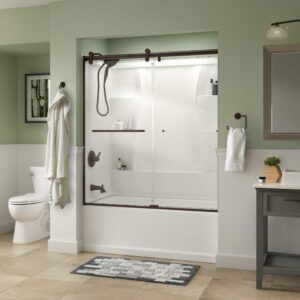 delta shower doors sd3927434 classic semi-frameless contemporary sliding bathtub 60" x58-3/4, nickel track