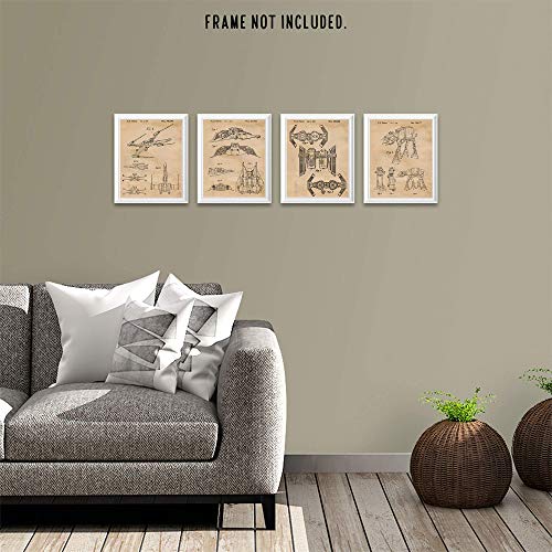 Vintage Star Vessels Patent Prints, 4 (8x10) Unframed Photos, Wall Art Decor Gifts Under 20 for Home Office NASA Creator Studio Garage Shop Man Cave Student Teacher Coach Comic-Con Wars Movies Fan