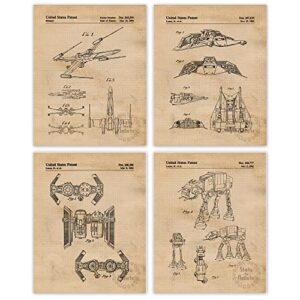 vintage star vessels patent prints, 4 (8x10) unframed photos, wall art decor gifts under 20 for home office nasa creator studio garage shop man cave student teacher coach comic-con wars movies fan