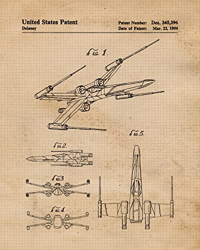 Vintage Star Vessels Patent Prints, 4 (8x10) Unframed Photos, Wall Art Decor Gifts Under 20 for Home Office NASA Creator Studio Garage Shop Man Cave Student Teacher Coach Comic-Con Wars Movies Fan