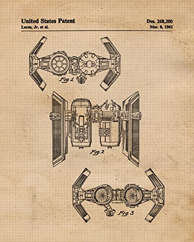 Vintage Star Vessels Patent Prints, 4 (8x10) Unframed Photos, Wall Art Decor Gifts Under 20 for Home Office NASA Creator Studio Garage Shop Man Cave Student Teacher Coach Comic-Con Wars Movies Fan