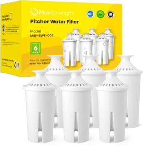 max strength pro water filters replacement for brita® pitchers & dispensers, classic 35557, ob03 mavea® 107007, & more, nsf certified, 1 year filter supply, fits brita classic, mavea classic, 6 count