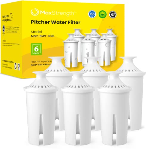 Max Strength Pro Water Filters Replacement for Brita® Pitchers & Dispensers, Classic 35557, OB03 Mavea® 107007, & More, NSF Certified, 1 Year Filter Supply, Fits Brita Classic, Mavea Classic, 6 Count