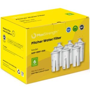 Max Strength Pro Water Filters Replacement for Brita® Pitchers & Dispensers, Classic 35557, OB03 Mavea® 107007, & More, NSF Certified, 1 Year Filter Supply, Fits Brita Classic, Mavea Classic, 6 Count