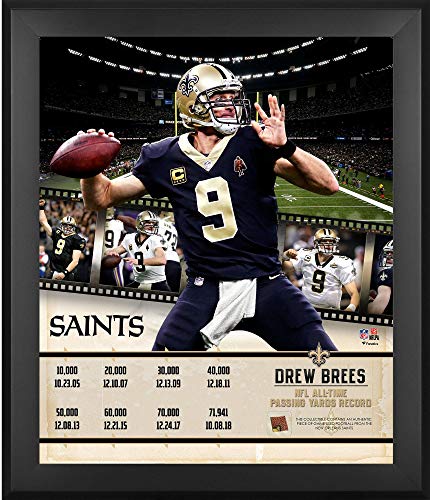 Drew Brees New Orleans Saints Framed 20" x 24" NFL Passing Yards Record Photograph with Game-Used Football - Limited Edition of 250 - NFL Game Used Football Collages