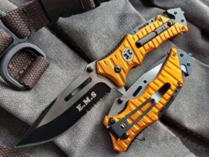 8.25 orange emergency emt ems rescue handy medical pocket folding knife
