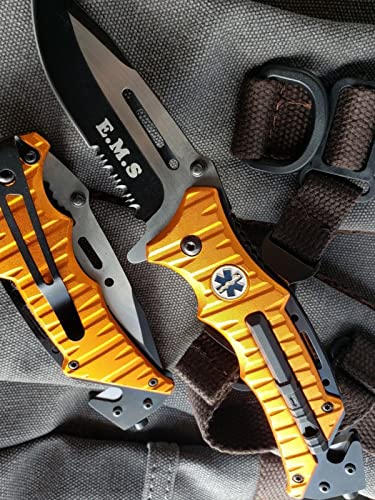 8.25 Orange Emergency EMT EMS Rescue Handy Medical Pocket Folding Knife