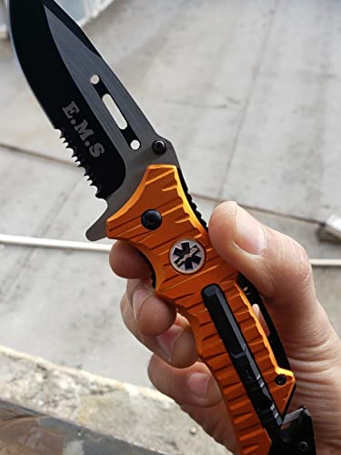 8.25 Orange Emergency EMT EMS Rescue Handy Medical Pocket Folding Knife