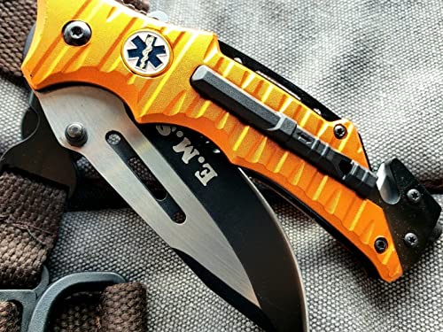 8.25 Orange Emergency EMT EMS Rescue Handy Medical Pocket Folding Knife