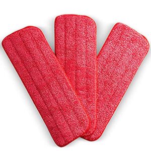 washable microfiber mop pads (3 pack) - microfiber replacement mop pads heads 16.53 x 5.4inches for cleaning of wet or dry floors - professional home/office cleaning supplies, red