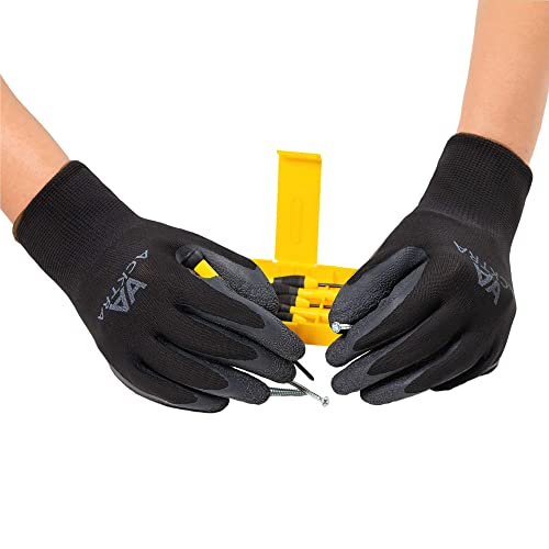 ACKTRA Coated Nylon Safety WORK GLOVES 12 Pairs, Knit Wrist Cuff, Multipurpose, for Men & Women, WG008 Black Polyester, Black Latex, Large