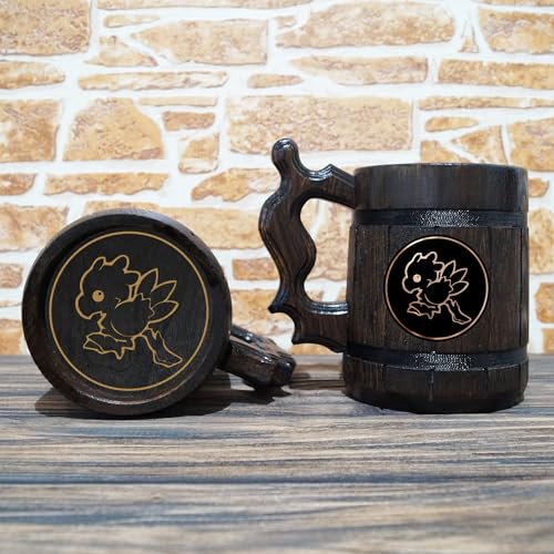 Chocobo Beer Mug, 22 oz, FF Beer Stein, Beer Mugs with Handles, Gamer Gift, Personalized Wooden Beer Tankard, Custom Gift for Men, Gift for Him