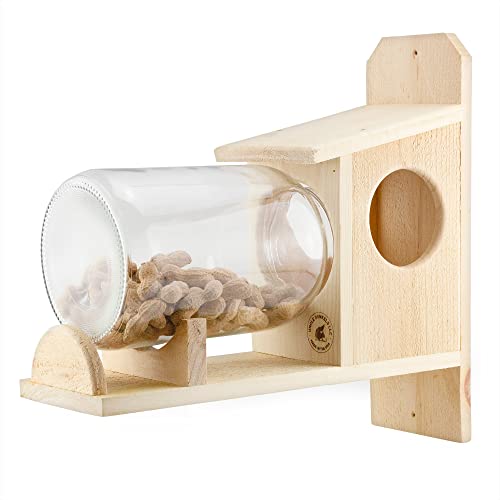 Uncle Dunkels Backyard Squirrel Feeder (w/Gallon Glass Jar); Rustic Handmade Squirrel Food Box