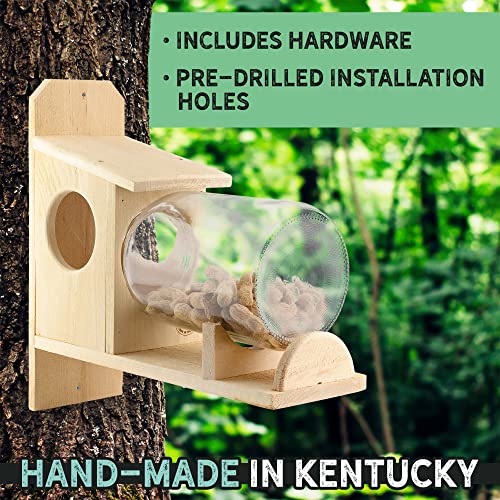 Uncle Dunkels Backyard Squirrel Feeder (w/Gallon Glass Jar); Rustic Handmade Squirrel Food Box