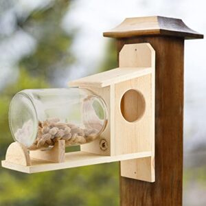 Uncle Dunkels Backyard Squirrel Feeder (w/Gallon Glass Jar); Rustic Handmade Squirrel Food Box