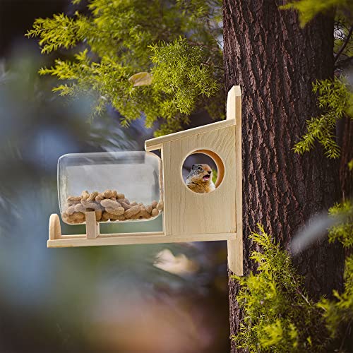 Uncle Dunkels Backyard Squirrel Feeder (w/Gallon Glass Jar); Rustic Handmade Squirrel Food Box