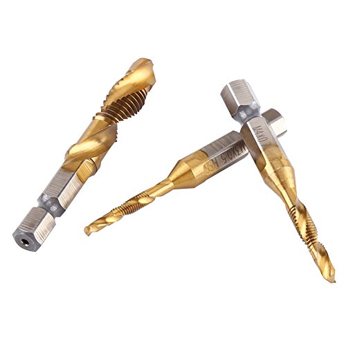 6Pcs Titanium Coated Drill and Tap Set,Metric Thread HSS M3-M10 Screw Tapping bit Tool 1/4 Hex Shank