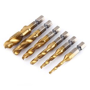 6Pcs Titanium Coated Drill and Tap Set,Metric Thread HSS M3-M10 Screw Tapping bit Tool 1/4 Hex Shank