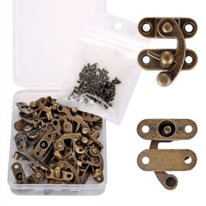 pgmj 20 pieces jewelry box hardware thickened solid bronze tone antique right latch hook hasp horn lock wood jewelry box latch hook clasp and 80 replacement screws (right latch buckle)